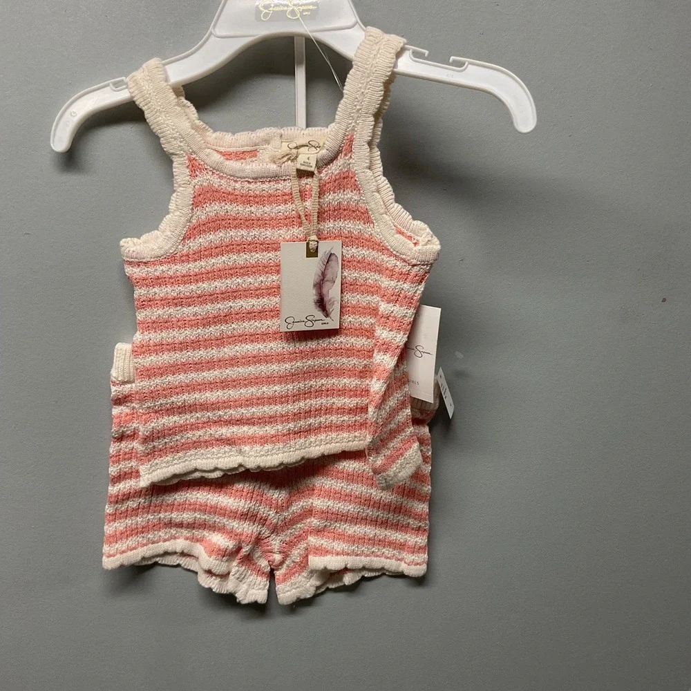 NwT Jessica Simpson Girls Pink White Striped Knit‎ Tank Top Shorts Set Size 4